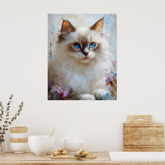 Graceful Ragdoll Cat in a Flower Garden – Soft Pas Poster (Keuken)