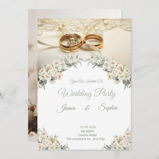 Graceful Romance Wedding Invitation Kaart (Voorkant / Achterkant)