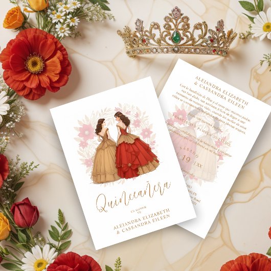 Graceful Romantic Spanish Quinceañera Twins  Kaart
