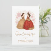 Graceful Romantic Spanish Quinceañera Twins  Kaart (Staand voorkant)