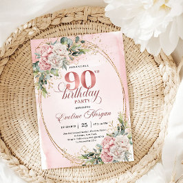 Graceful Rose Gold Eucalyptus 90th Birthday Invite Kaart