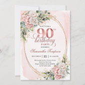 Graceful Rose Gold Eucalyptus 90th Birthday Invite Kaart (Voorkant)