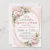 Graceful Rose Gold Floral Greenery Quinceanera Kaart (Voorkant)