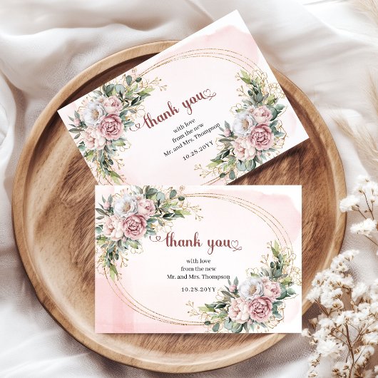 Graceful Rose Gold Floral Greenery Wedding Thank U Bedankkaart