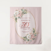 Graceful Rose Gold Greenery 50th Birthday Celebrat Wandkleed (Voorkant)