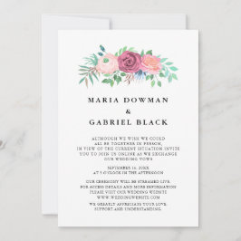 Graceful rozen Typography Virtual Wedding Ceremony Kaart