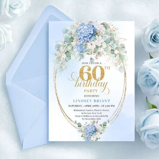 Graceful Rustic Soft Blue Hydrangea 60th Birthday Kaart