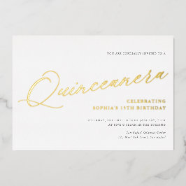 Graceful Script Quinceañera Birthday Party Gold Folie Uitnodiging