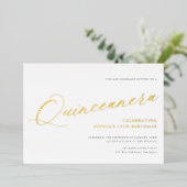 Graceful Script Quinceañera Birthday Party Gold Folie Uitnodiging (Staand Voorkant)
