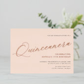 Graceful Script Quinceañera Birthday Party REAL Folie Uitnodiging (Staand Voorkant)