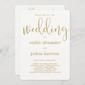 Graceful Script Wedding Ceremony Program Gold Programmakaart (Voorkant / Achterkant)