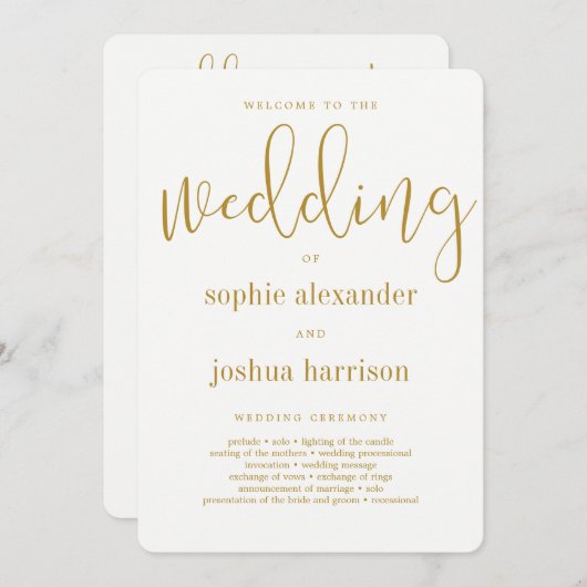Graceful Script Wedding Ceremony Program Gold Programmakaart (Voorkant / Achterkant)