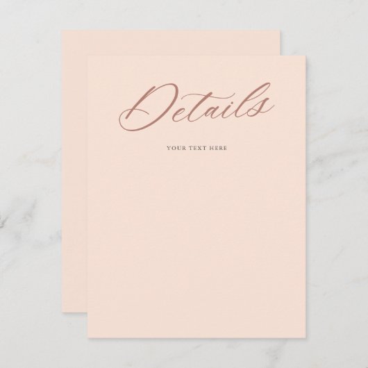 Graceful Script Weduwend Blush Details Enclosure RSVP Kaartje (Voorkant / Achterkant)