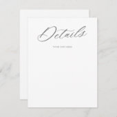 Graceful Script Weduwend White Grey Details Card RSVP Kaartje (Voorkant / Achterkant)