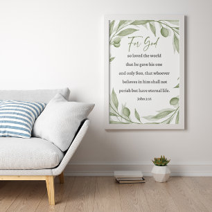 Graceful Scripture Art - John 3 16 Olive Branch Poster