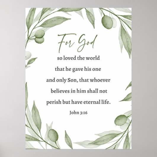 Graceful Scripture Art - John 3 16 Olive Branch Poster (Voorkant)