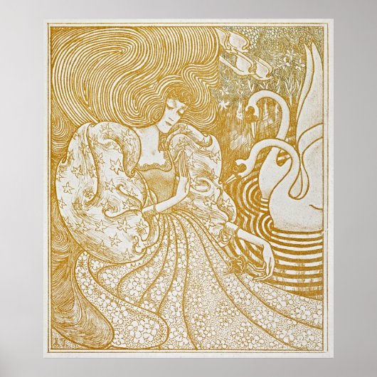 Graceful Serenity: vrouw met zwanen Poster (Voorkant)