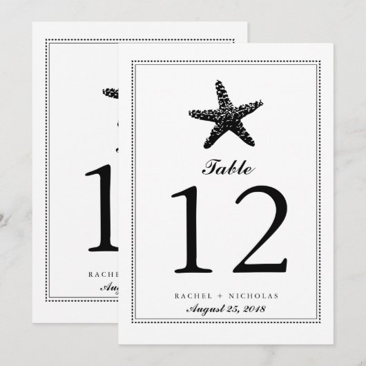 Graceful Starfish Black | Tabelnummer Kaart (Voorkant / Achterkant)