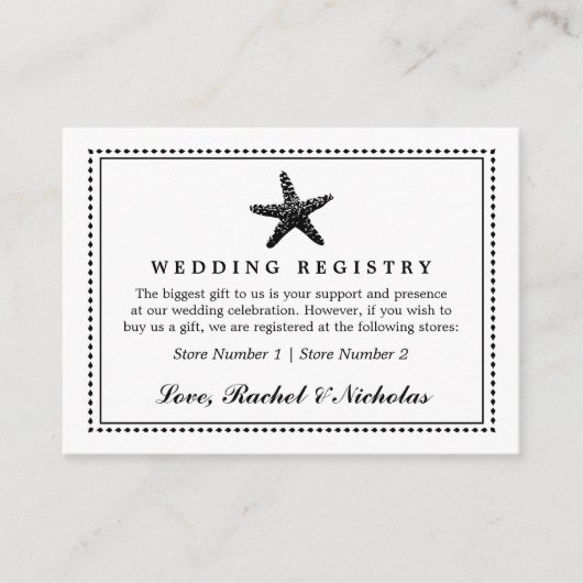 Graceful Starfish Classic Zwart | Geschenkregister Informatiekaartje (Voorkant)
