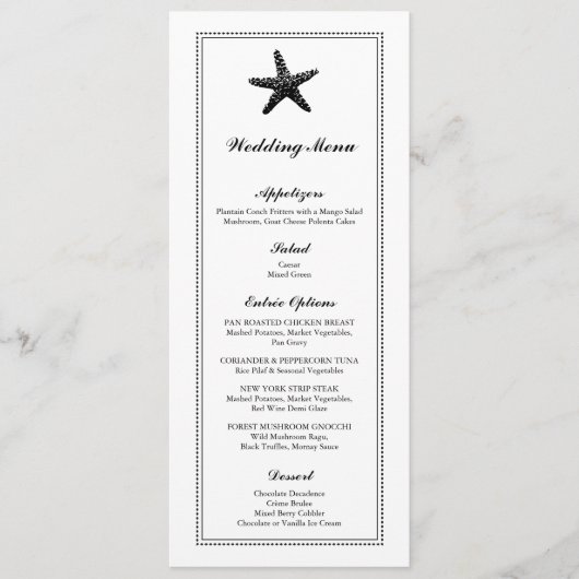 Graceful Starfish Classic Zwart | Huwelijksmenu Menu (Voorkant)