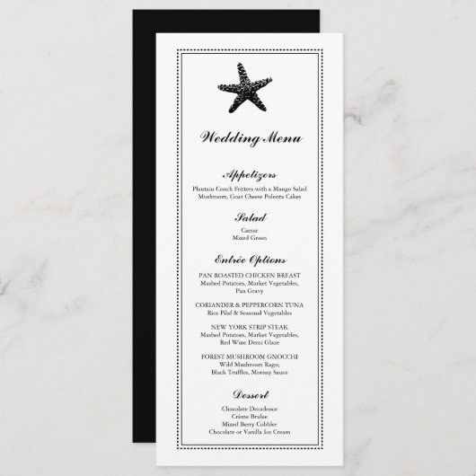 Graceful Starfish Classic Zwart | Huwelijksmenu Menu (Voorkant / Achterkant)