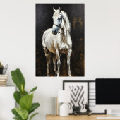 Graceful straling: Elegant wit paard Poster (Thuiskantoor)