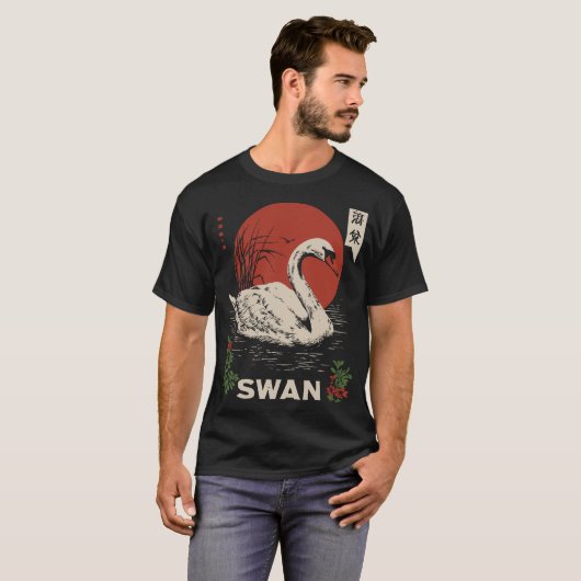 Graceful Swan Lake Serenity ontwerp T-shirt (Voorkant volledig)