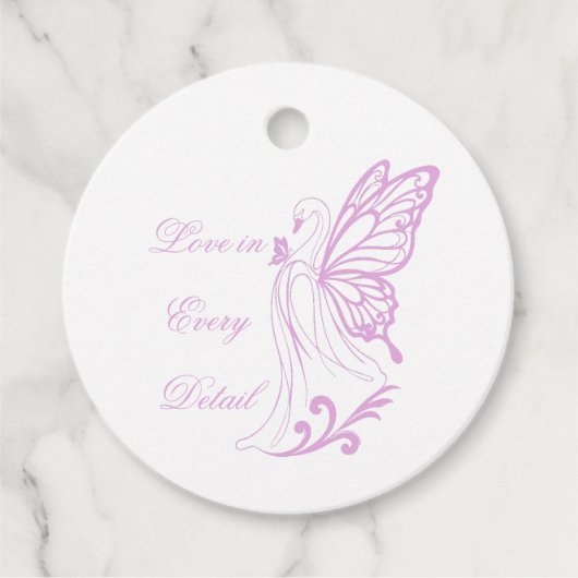 Graceful swan with butterfly wings bedankjes labels (Voorkant)
