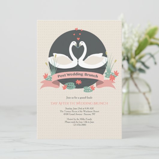 Graceful Swans Post bruiloft brunch uitnodiging (Staand voorkant)