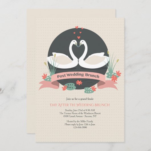 Graceful Swans Post bruiloft brunch uitnodiging (Voorkant / Achterkant)