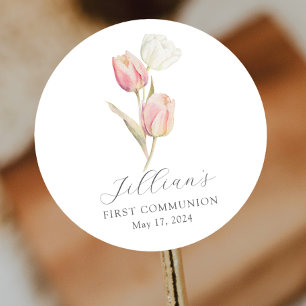 Graceful Tulip Eerste Communie Ronde Sticker