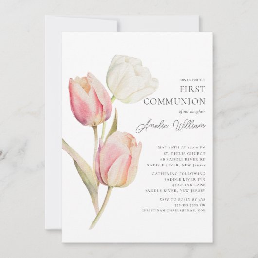 Graceful Tulpen Eerste Communie Kaart (Voorkant)