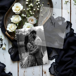 Graceful Vellum Transparency Elegant Black & White Uitnodigingen