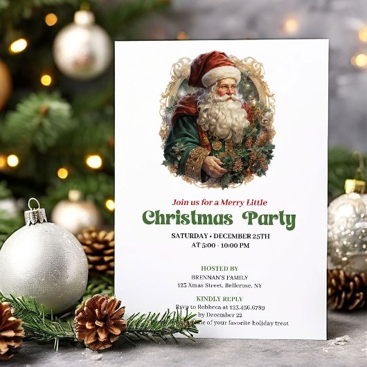 Graceful Victorian Santa Christmas party invite Kaart