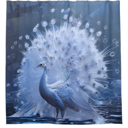 Graceful White Peacock Volledig Fanned Douchegordijn (Voorkant)