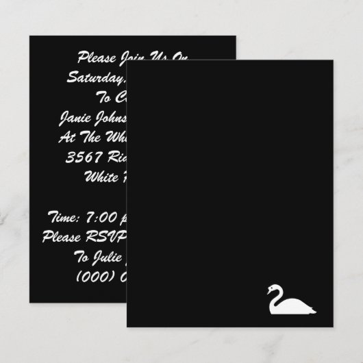Graceful  White Swan Invitation Invite Party Kaart (Voorkant / Achterkant)