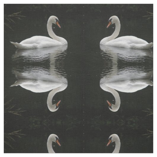 Graceful White Swan Patterned Animal Fabric Stof (Swatch)
