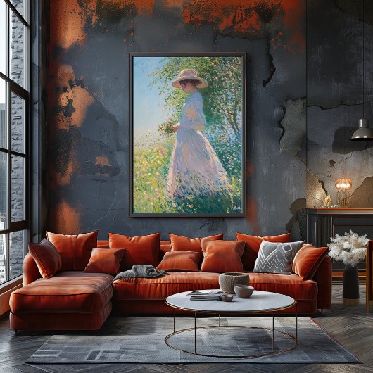 Graceful Woman in Sunlit Meadow - Impressionist Poster