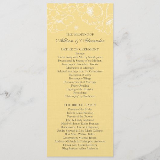 Graceful Yellow Poppy Floral Wedding Programme Programmakaart (Voorkant)