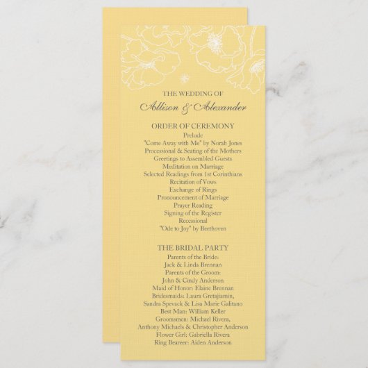 Graceful Yellow Poppy Floral Wedding Programme Programmakaart (Voorkant / Achterkant)
