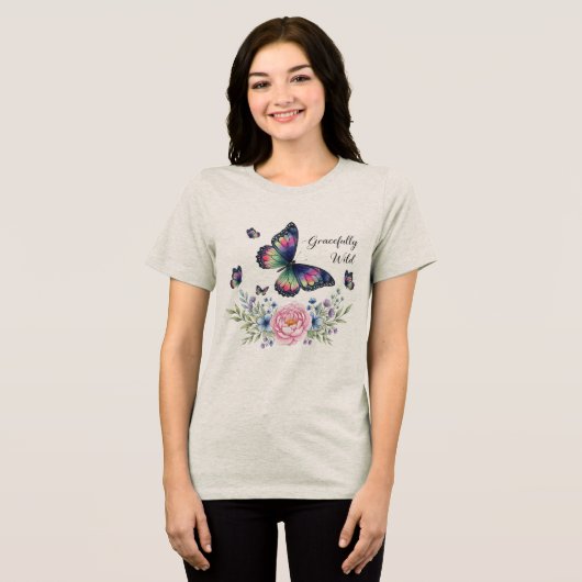 'Gracefully Wild'- dgn by Maaya Prints, Women's Tri-Blend Shirt (Voorkant volledig)