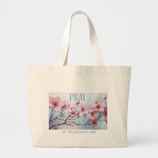 GraceGear - Pray Canvas tas-blauwe tekst Grote Tote Bag (Voorkant)