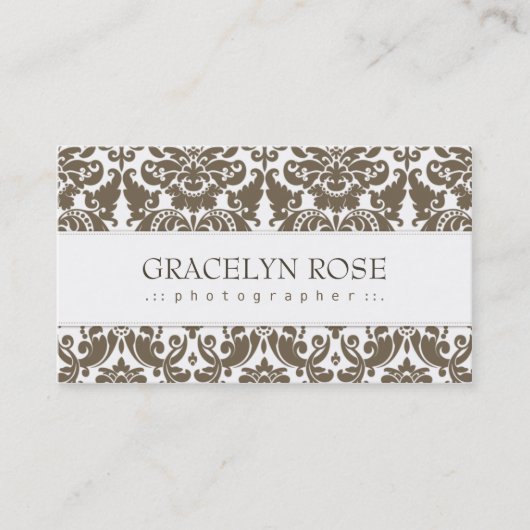 Gracelyn Brown Damask Chic Visitekaartje (Voorkant)