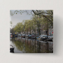 Grachten in Amsterdam, Holland Vierkante Button 5,1 Cm