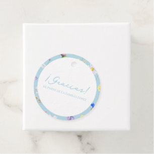 Gracias Azul Flores Baby shower Circle Favor Tags Bedankjes Labels
