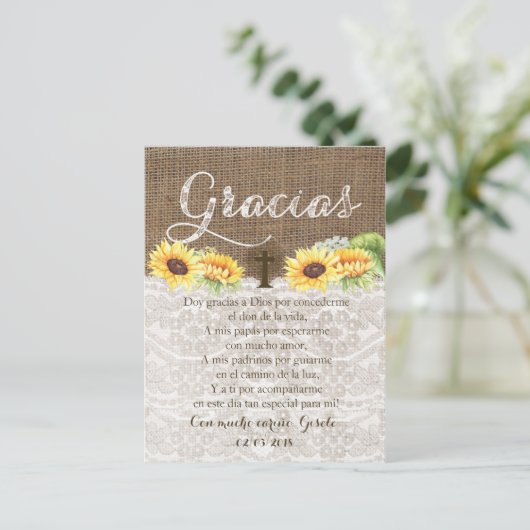 Gracias Baptisme Gebed Dank u kaart in het Spaans (Staand voorkant)