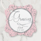 Gracias Blush Roze Zilver Confetti Cadeau Dank u Bedankjes Labels (Voorkant)