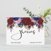 Gracias Bruiloft Bloemen Spaanse Marine Bourgondië Bedankkaart (Staand voorkant)