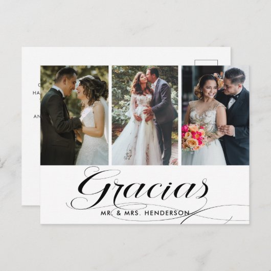 Gracias bruiloft foto collage dank u briefkaart (Voorkant / Achterkant)