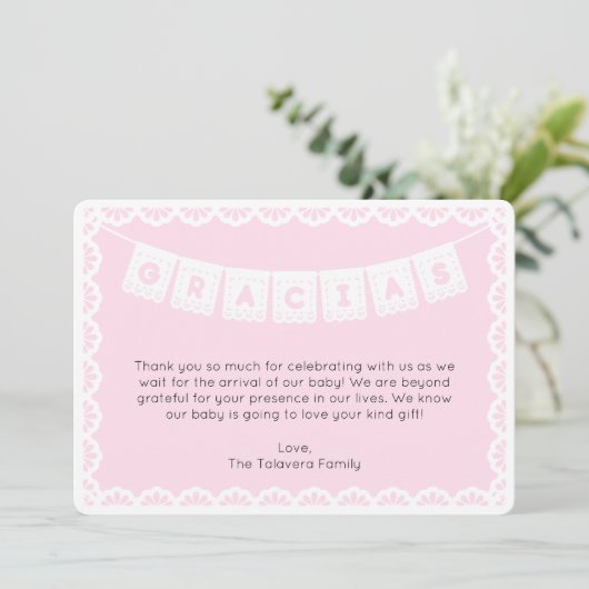 Gracias Cielito Lindo Roze Baby shower Bedankt Kaart (Staand voorkant)